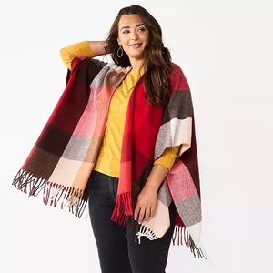 Sonoma Fringe Hem Plaid Topper NWT Size OS